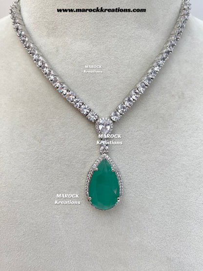 Ambreen Silver American Diamond Necklace set
