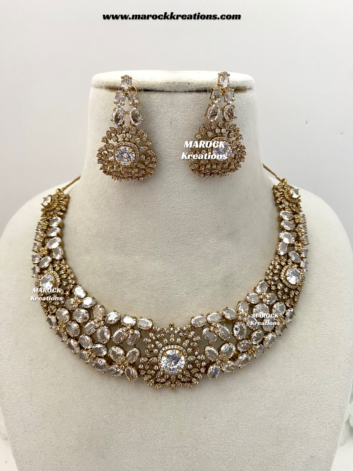 Donna Antique Gold American Diamond Statement Necklace set