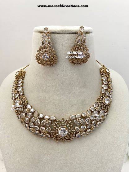 Donna Antique Gold American Diamond Statement Necklace set