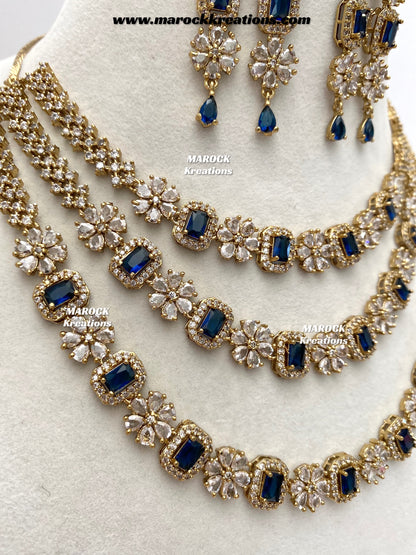 Arvin Antique Gold American Diamond triple layer Statement Necklace set