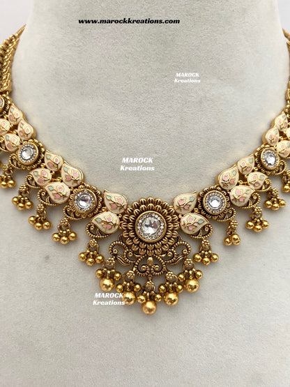 Mayuri Premium Quality Gold Plated Meenakari Rajwadi Necklace set