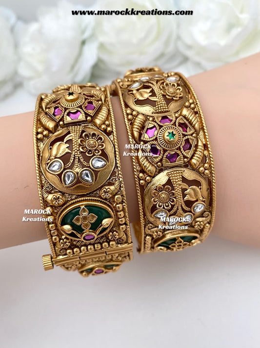 Shareen Premium Quality Gold plated handcrafted Meenakari openable screw statement kade/bangles
