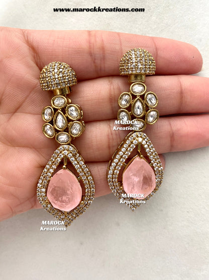Milly Premium Quality Moissanite Kundan and American diamond Statement necklace set
