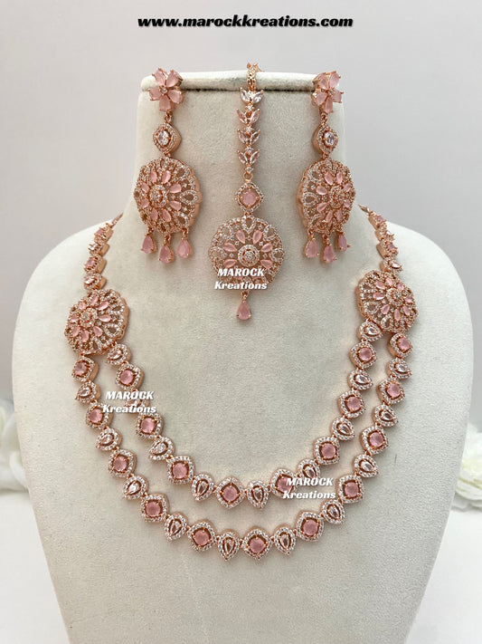 Shiba Rose Gold American Diamond double layer Necklace set