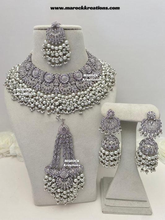 Silver Pakistani Polki choker/necklace set with Passa