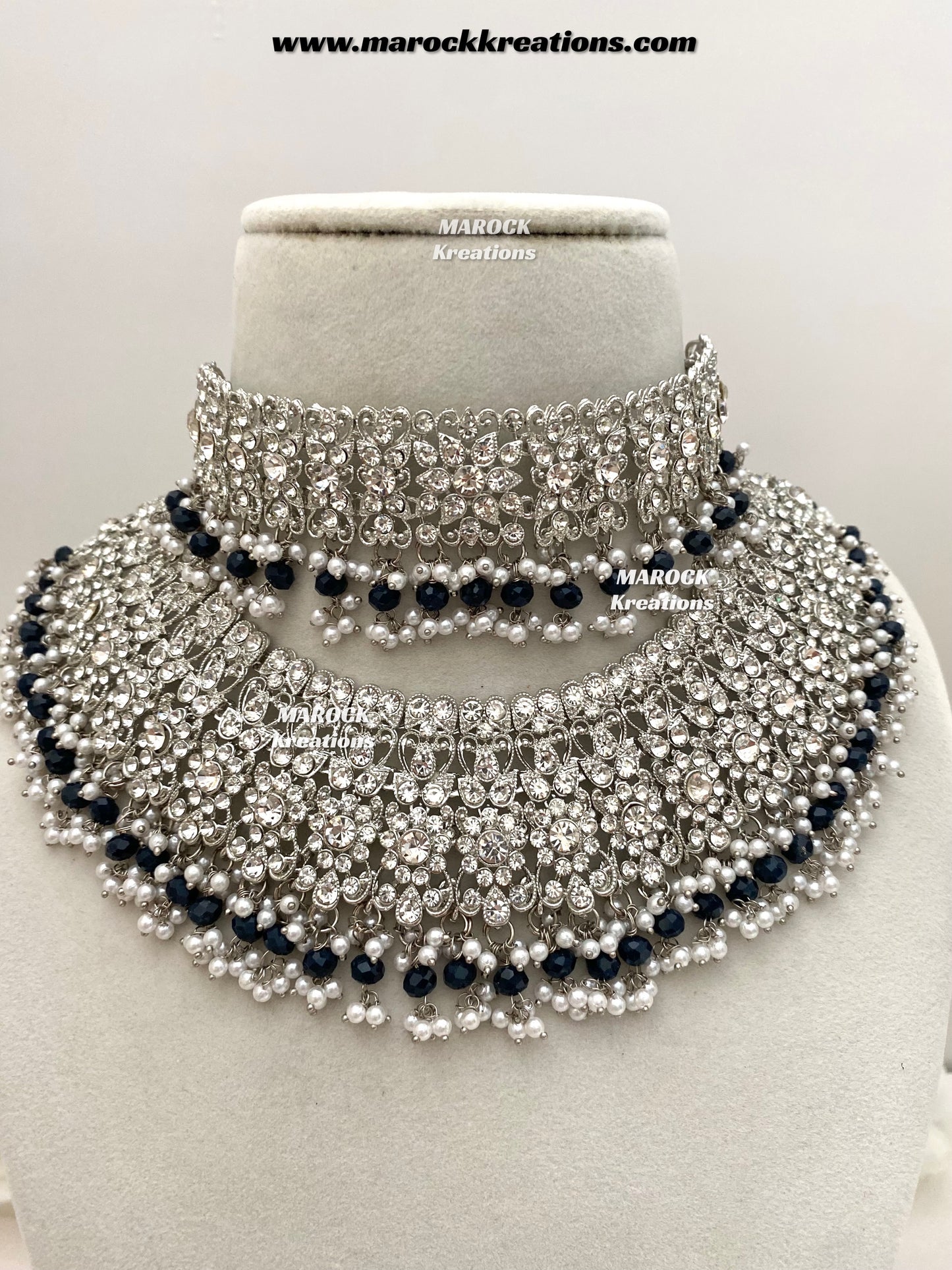 Sarwat Premium Quality Pakistani Silver Navy Blue Bridal set/bridal jewelry