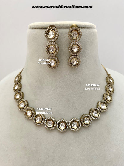 Shanali Premium Quality Moissanite Kundan Necklace set