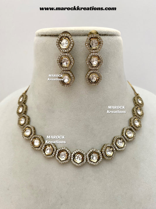 Shanali Premium Quality Moissanite Kundan Necklace set