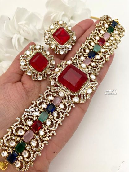 Paloma Sabyasachi inspired Premium Quality Moissanite Kundan and American Diamond choker set