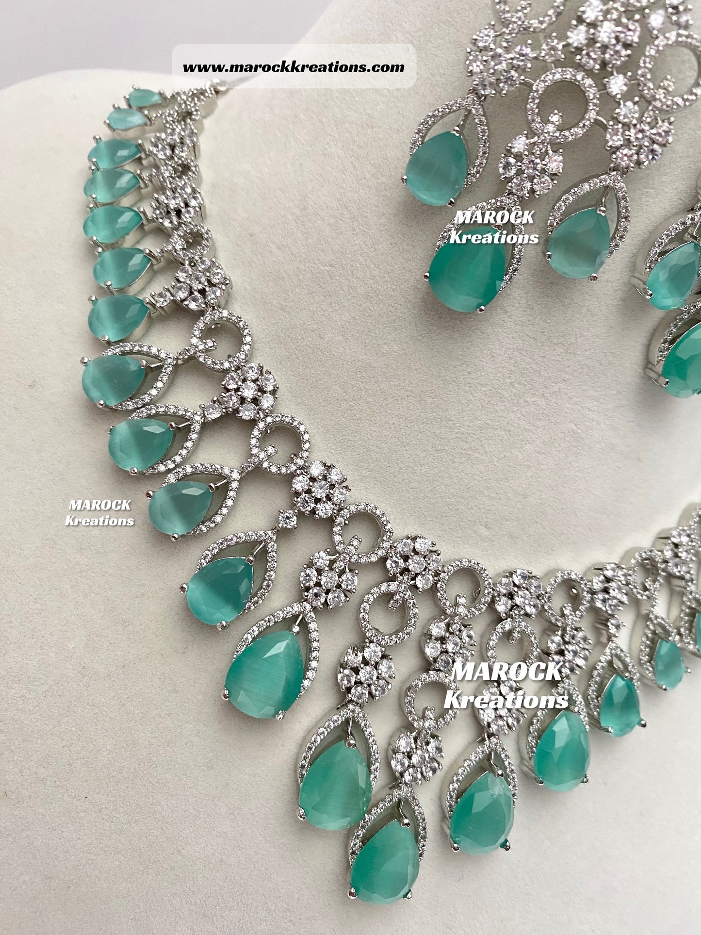 Anshika Silver American Diamond Necklace set
