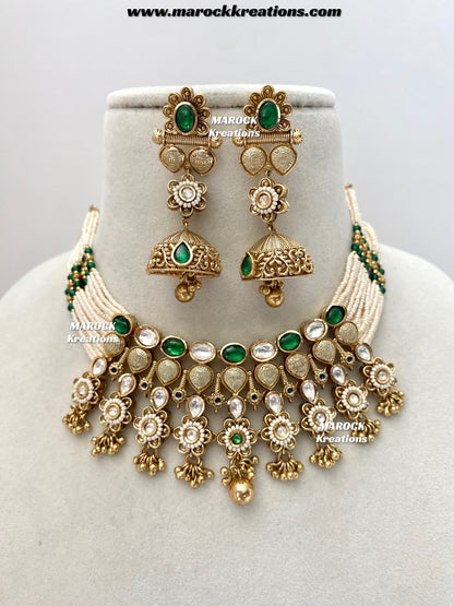 Trina Premium Quality exclusive Gold Plated Meenakari Rajwadi choker set