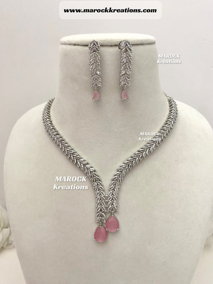 Ava Silver base American Diamond Necklace set