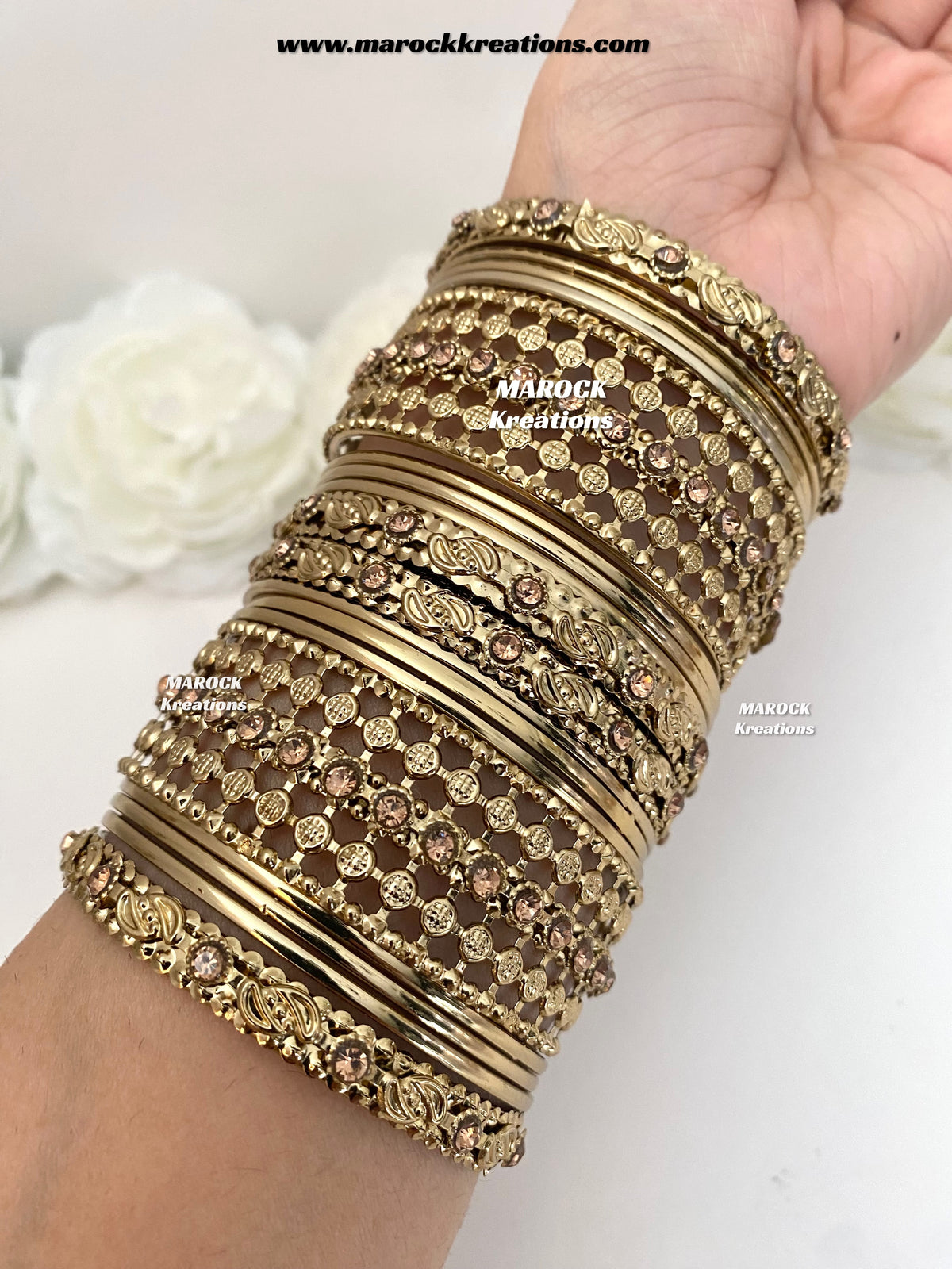 Antique Gold Kundan and stones Bangles stack (both hands)