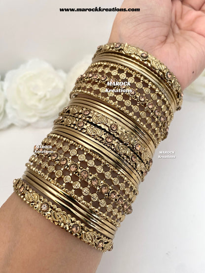 Antique Gold Kundan and stones Bangles stack (both hands)