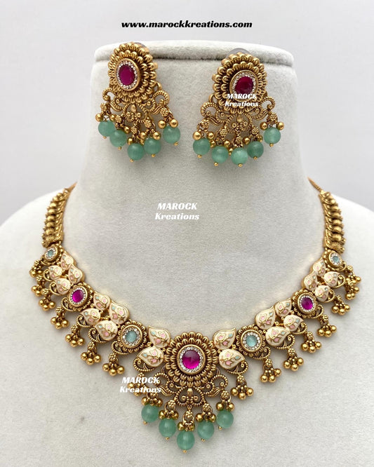 Mayuri Premium Quality Gold Plated Meenakari Rajwadi Necklace set
