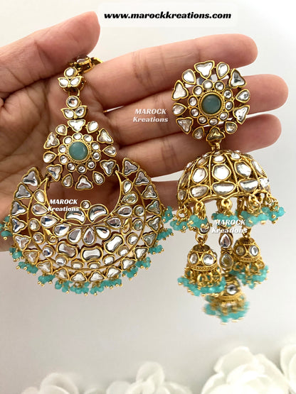 Disha Premium Quality Kundan Statement Earrings and tikka set