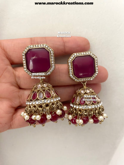Premium Quality Antique Gold Polki and Monalisa stone Jhumki Earrings