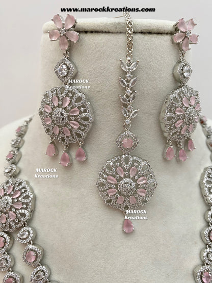 Shiba Silver American Diamond double layer Necklace set