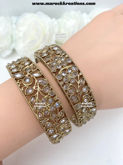 Vibha Antique gold and white Polki Bangles/Kade