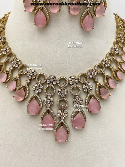 Anshika Antique Gold American Diamond Statement Necklace set