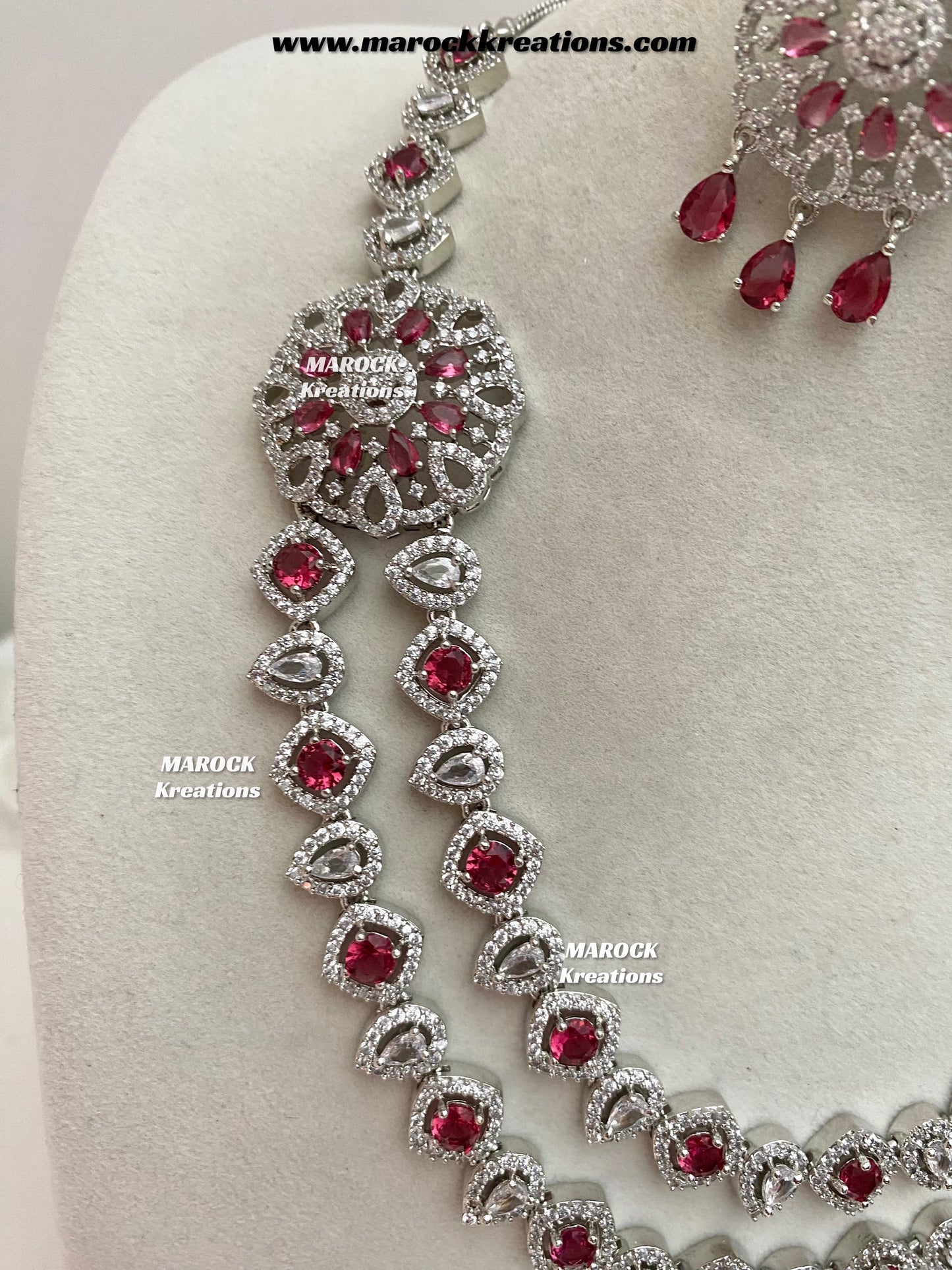 Shiba Silver American Diamond double layer Necklace set