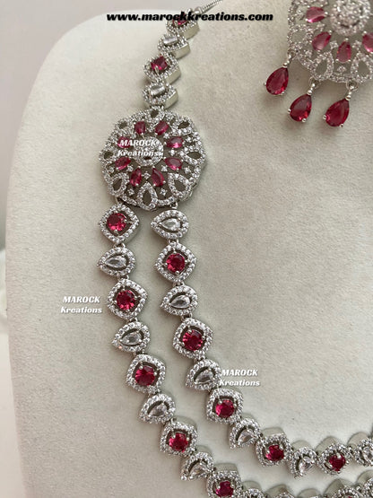Shiba Silver American Diamond double layer Necklace set