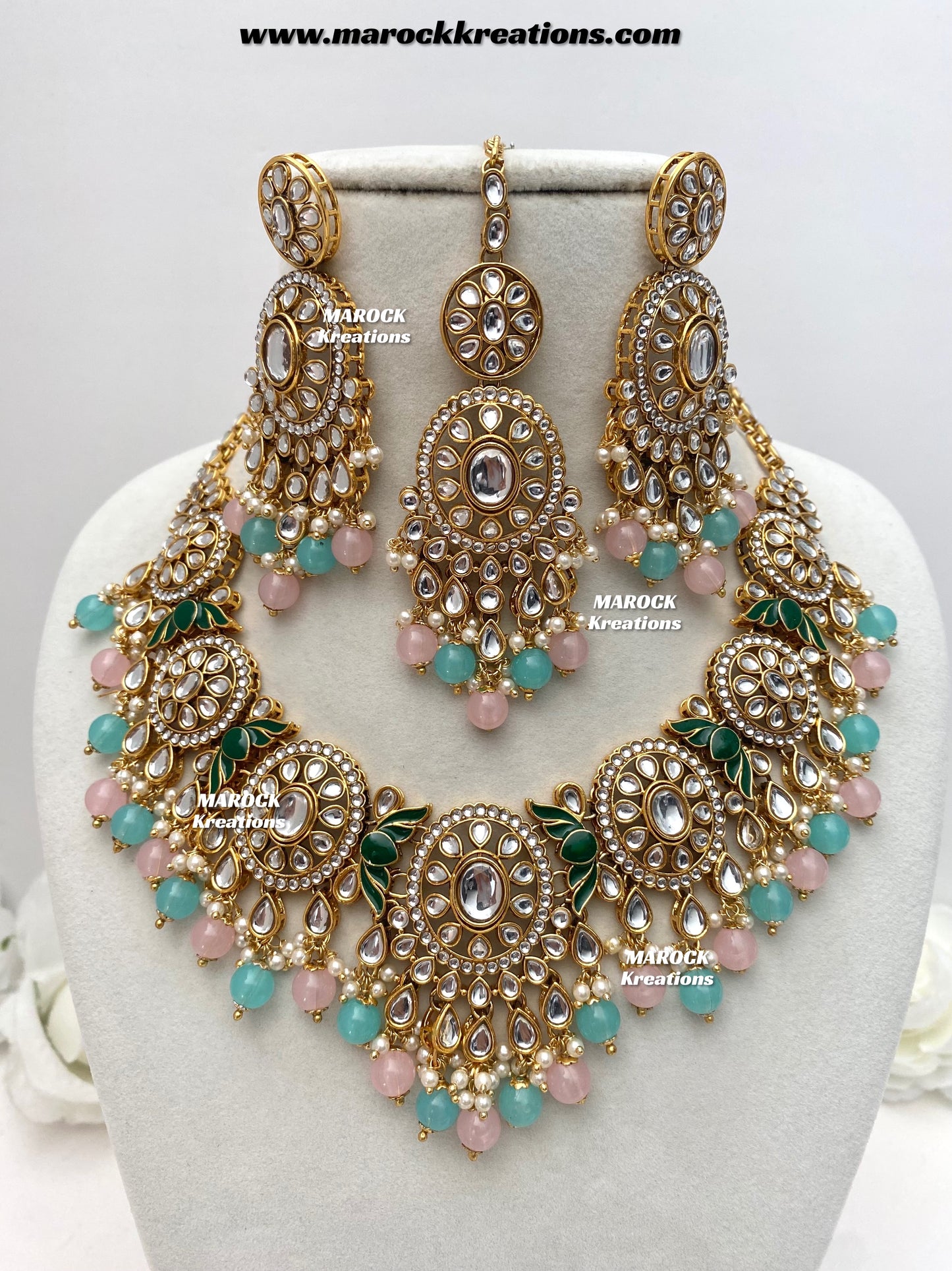 Iqra Premium Quality Kundan Meenakari Statement Necklace set
