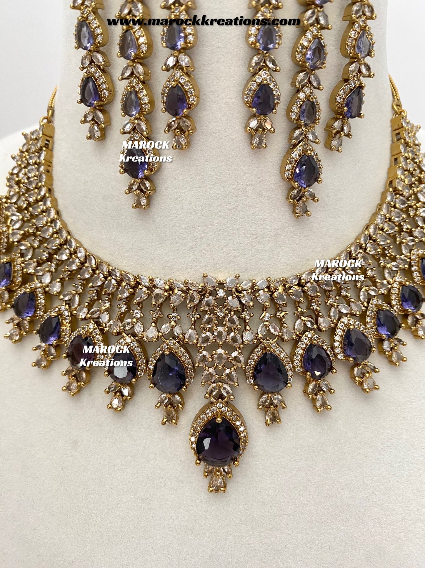 Naima Antique Gold American diamond Statement Necklace set