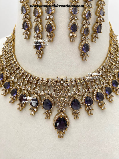 Naima Antique Gold American diamond Statement Necklace set