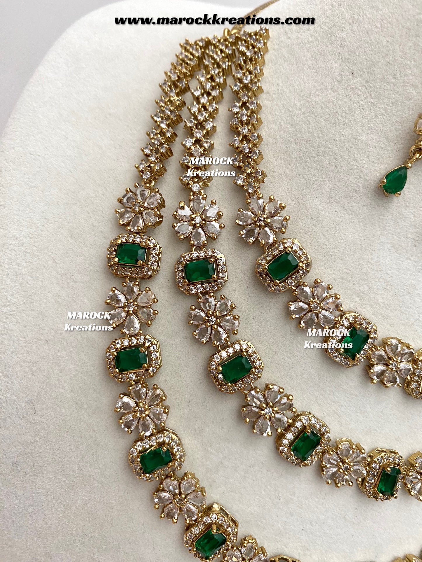 Arvin Antique Gold American Diamond triple layer Statement Necklace set