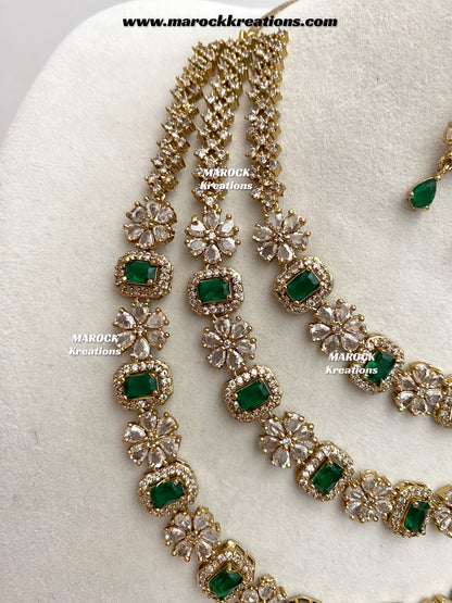 Arvin Antique Gold American Diamond triple layer Statement Necklace set