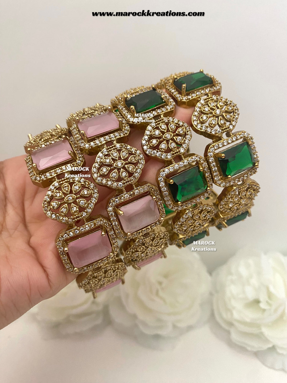 Trispa Antique Gold American Diamond Statement Bangles/Kade