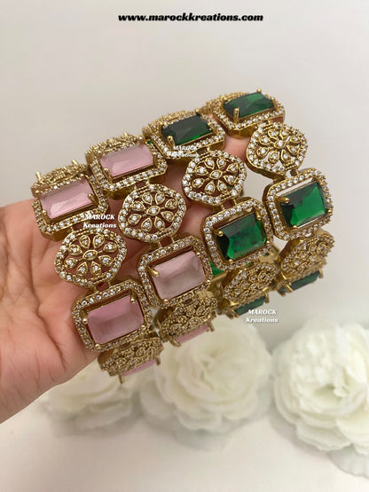 Trispa Antique Gold American Diamond Statement Bangles/Kade