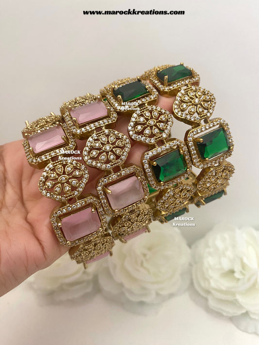 Trispa Antique Gold American Diamond Statement Bangles/Kade