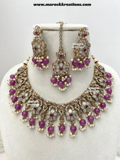 Arpan Antique Gold Polki MOP Statement Necklace set