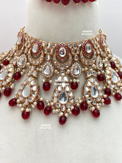 Kaniz Premium Quality Rose Gold Kundan Meenakari Choker/Necklace set
