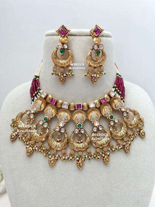 Sonika Premium Quality Gold plated Kundan Necklace set