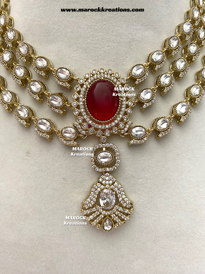 Salina Premium Quality Moissanite Kundan triple layer Necklace set