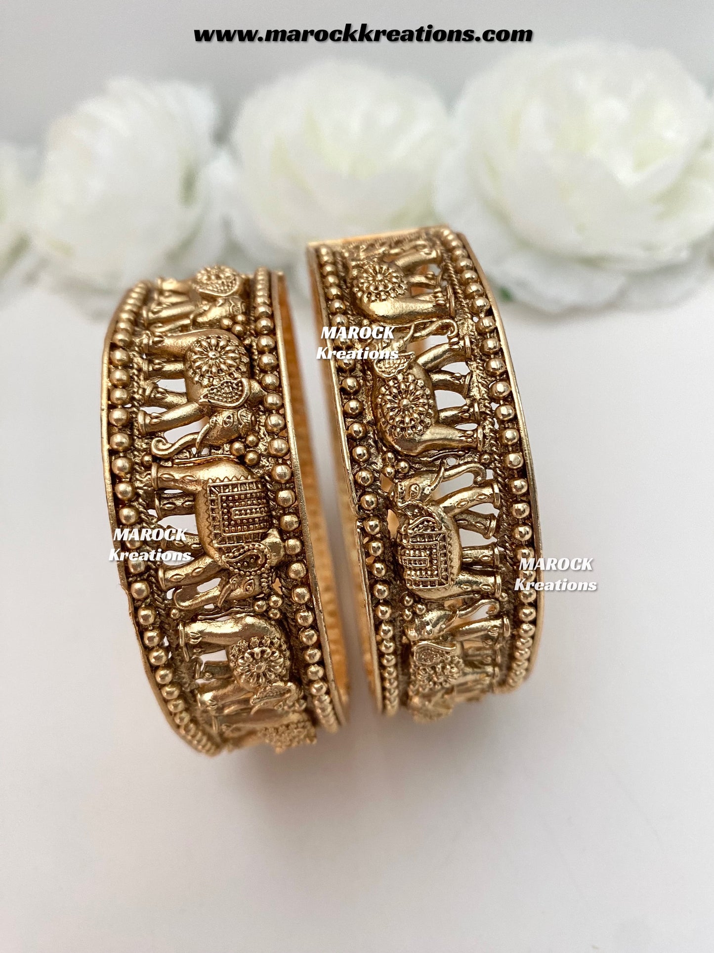 Afrin Gold plated elephant handcrafted openable screw statement kade/bangles
