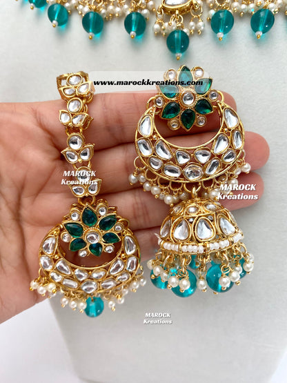 Statement Kundan Necklace set comes with Jhumki Earrings and Tikka