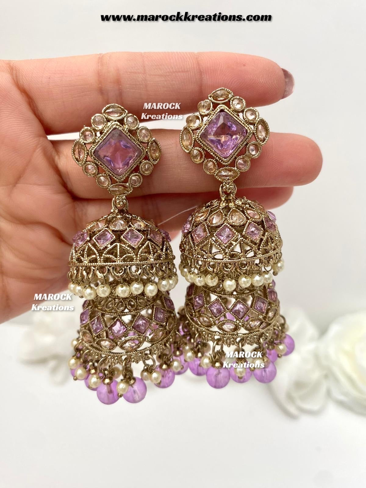 Rehana Antique Gold Polki double jhumki Statement Earrings