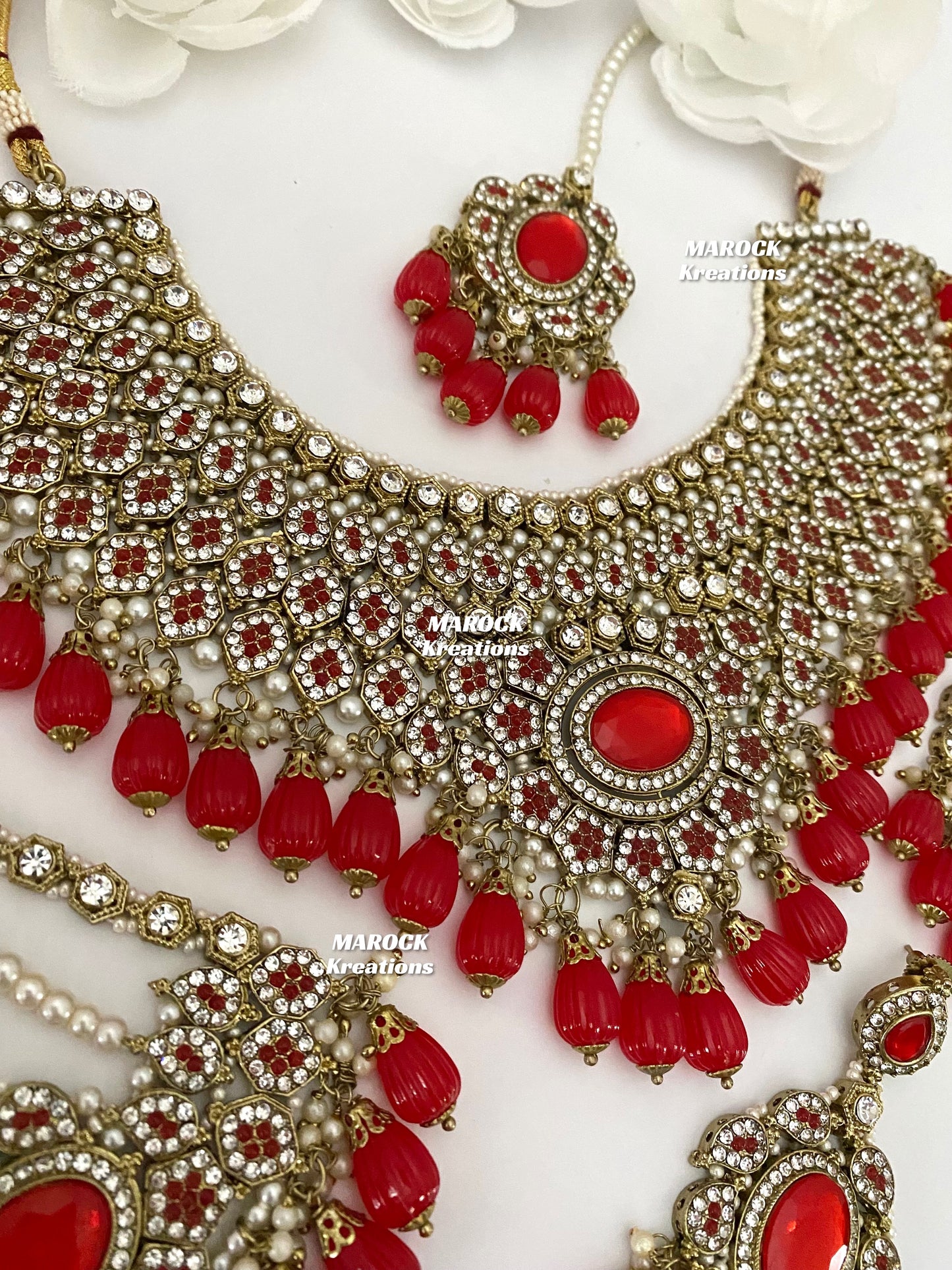 Antique Gold Pakistani Red Necklace set