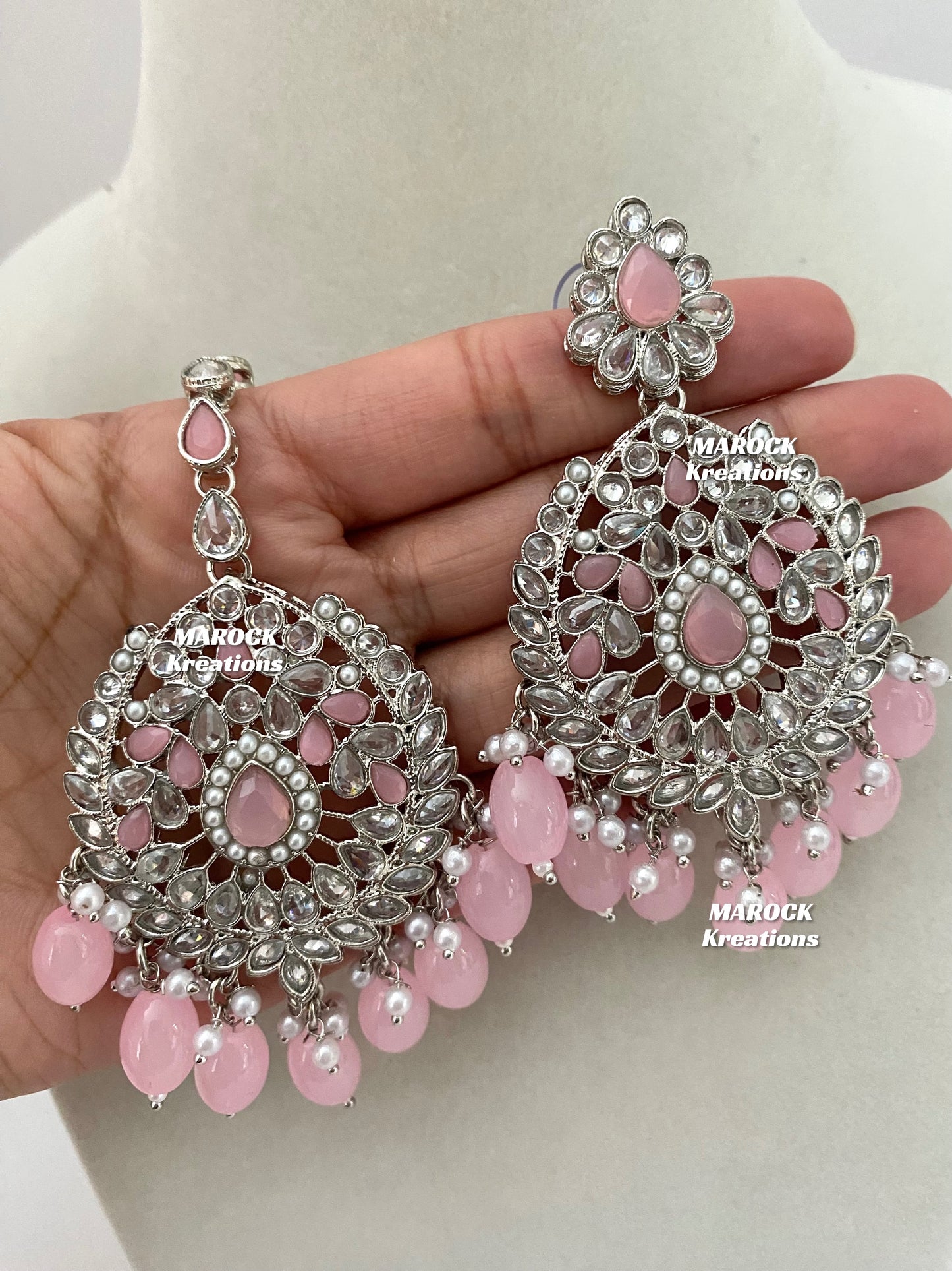 Silver/Pink Polki Necklace set