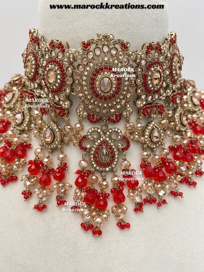 Nazmun Antique Gold Pakistani Polki  choker/necklace set with Passa