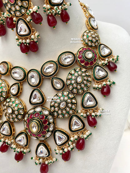 Amisha Premium Quality Kundan Meenakari Statement Necklace set