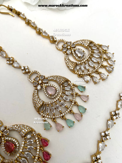 Antique Gold base American Diamond Tikka