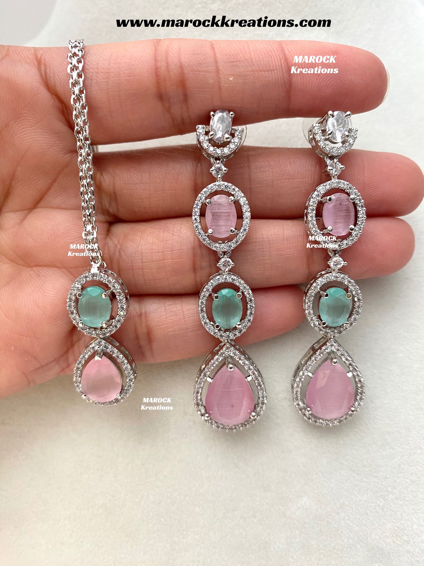 Gannat Silver American Diamond Necklace set