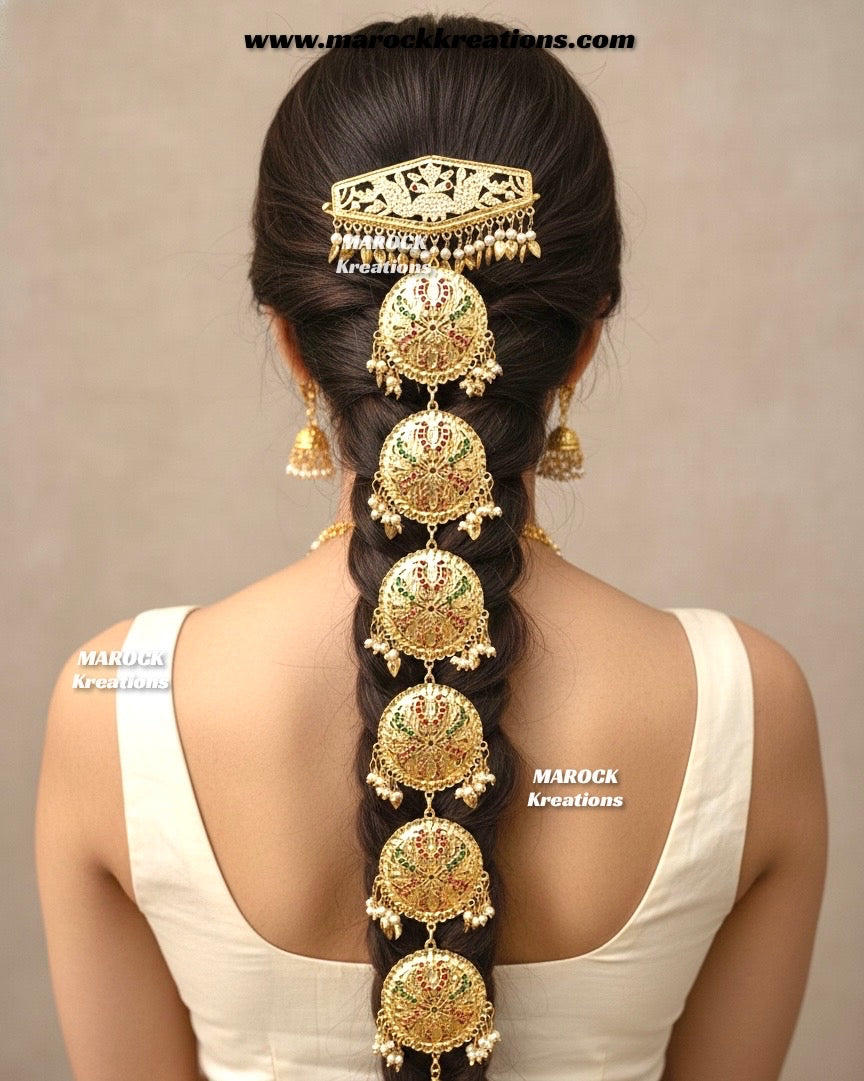 Gold plated Jadau Peepal patti Navratan braid Jewelry/Choti