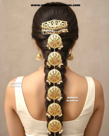 Gold plated Jadau Peepal patti Navratan braid Jewelry/Choti