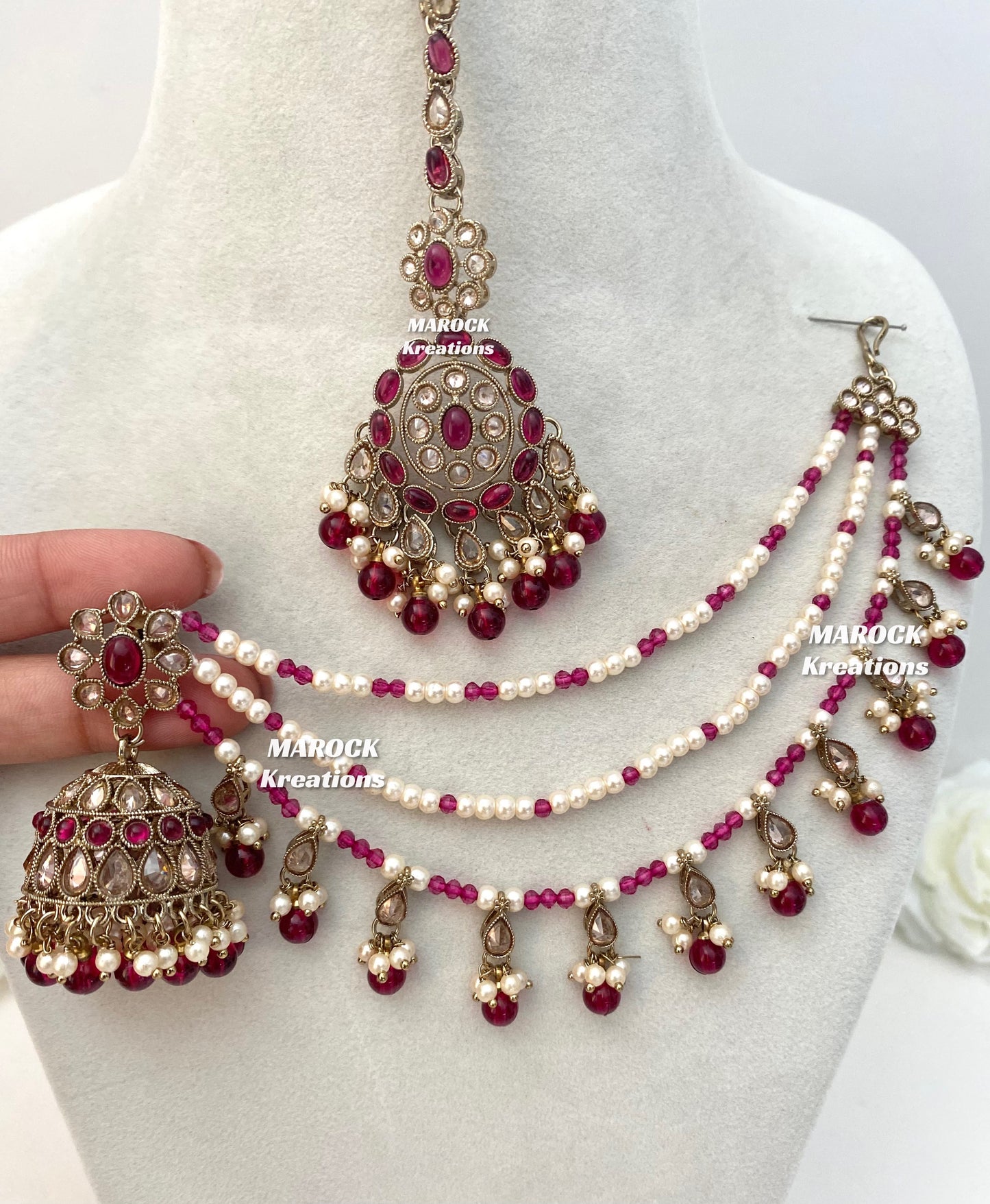 Leela Polki Bahubali Jhumki Earrings and tikka set